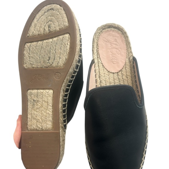 J. Crew Black Leather Slip On Espadrilles Mules Shoes Women SZ 7.5 Preppy Boho - Picture 9 of 13